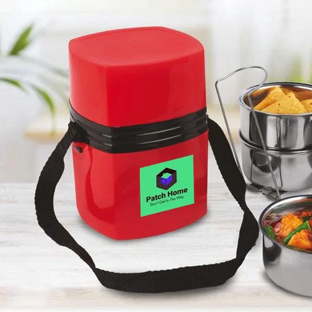 Red Customized Mega Steel Lunch Box- 3 Stainless Steel Containers with Lifter