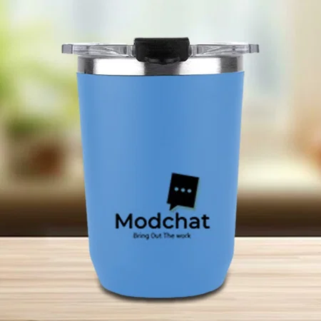 Blue Customized Stainless Steel Coffee Mug | Premium Clear Cap with Flip Top Lid | Leak Proof | Capacity 350ml approx
