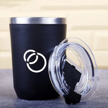 Black Customized Stainless Steel Coffee Mug | Premium Clear Cap with Flip Top Lid | Leak Proof | Capacity 350ml approx