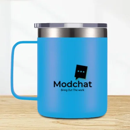 Blue Customized Stainless Steel Coffee Mug with Handle | Premium Clear Cap with Flip Top Lid | Leak Proof | Capacity 350ml approx