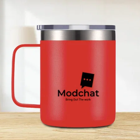 Red Customized Stainless Steel Coffee Mug with Handle | Premium Clear Cap with Flip Top Lid | Leak Proof | Capacity 350ml approx