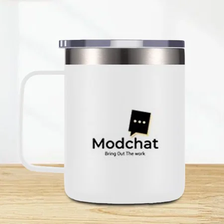 White Customized Stainless Steel Coffee Mug with Handle | Premium Clear Cap with Flip Top Lid | Leak Proof | Capacity 350ml approx