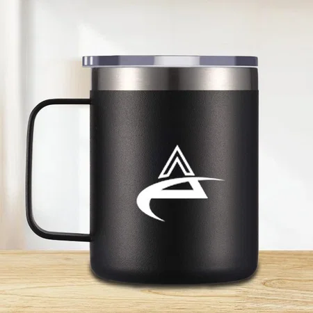 Black Customized Stainless Steel Coffee Mug | Premium Clear Cap with Flip Top Lid | Leak Proof | Capacity 350ml approx