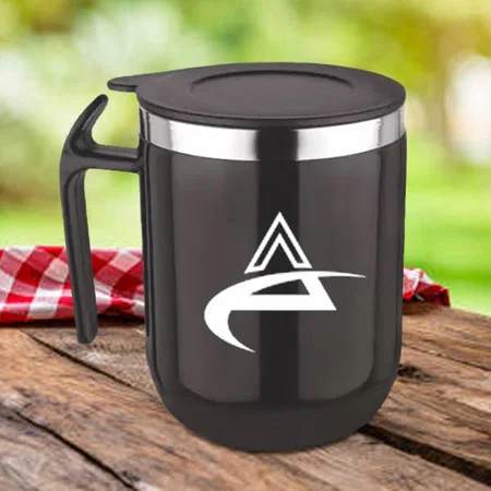 Black Customized Stainless Steel Double Wall Coffee Mug with Pointy Handle | Leak Proof | Capacity 460ml approx