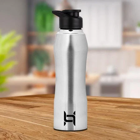 Customized Curvy Steel Single Wall Bottle Natural | Capacity 1L approx