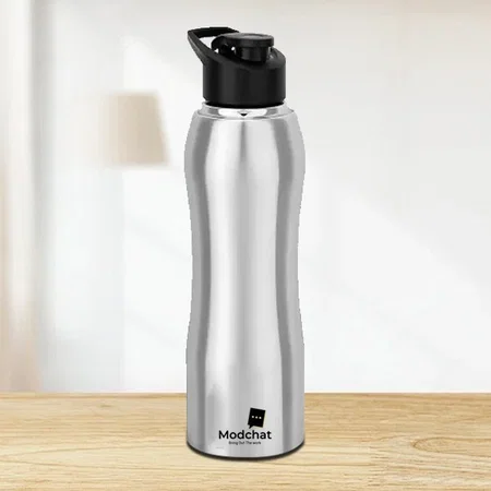 Silver Customized Curvy Steel Single Wall Bottle Natural | Capacity 750ml approx
