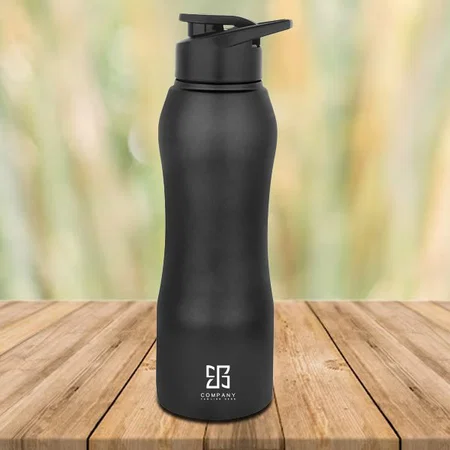 Black Customized Curvy Steel Single Wall Bottle Colored | Capacity 750ml approx
