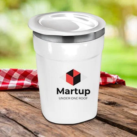 White Customized Stainless Steel Coffee Mug | 4 Panel Design | Leak Proof | Capacity 350ml approx