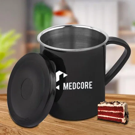 Black Customized Shiny Steel Coffee Mug with Handle | Capacity 225ml approx