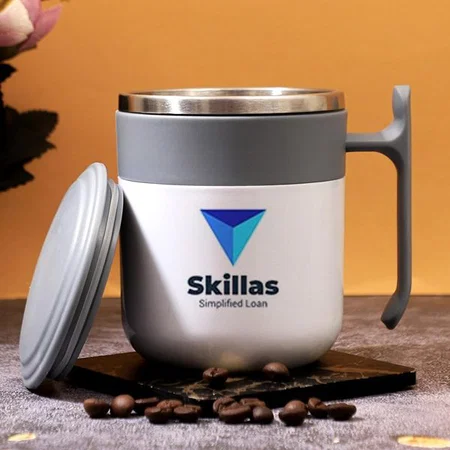Customized Grey White 2 Tone Stainless Steel Mug with Lid | Leak proof | BPA Free | Capacity 300 ml approx