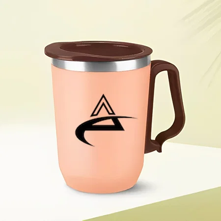 Peach Customized Stainless Steel Coffee Mug with Carabiner Handle | Leak Proof Cap | Capacity 350ml approx
