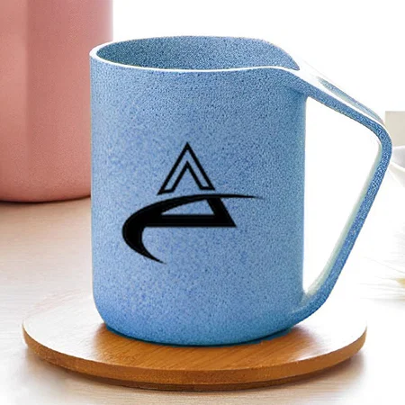 Blue Customized Wheat Straw Eco Friendly Mug with Handle | Tilt Dry Design