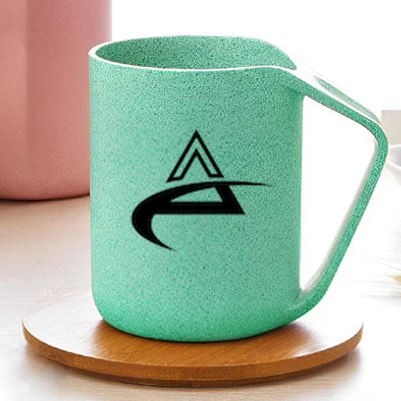 Green Customized Wheat Straw Eco Friendly Mug with Handle | Tilt Dry Design
