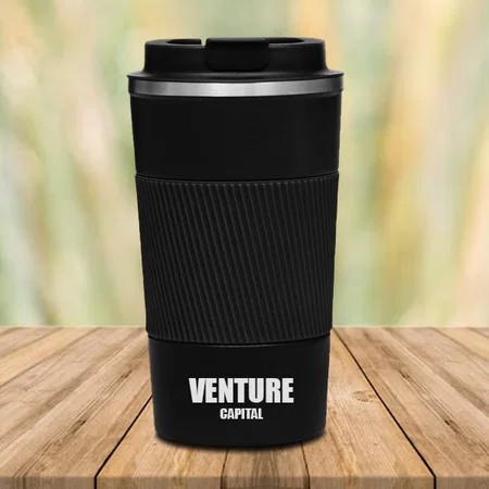 Black Customized Stainless Steel Vacuum Coffee Mug with Silicon Grip | Premium Flip Top Locking Cap | Capacity 510ml approx