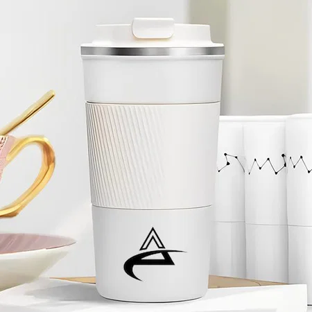 White Customized Stainless Steel Vacuum Coffee Mug with Silicon Grip | Capacity 510ml approx