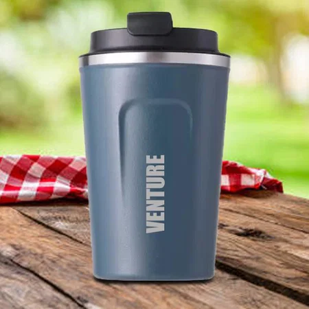 Grey Customized Stainless Steel Vacuum Coffee Mug | Premium Flip Top Locking Cap | Capacity 380ml approx