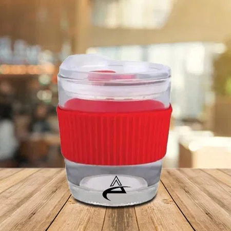 Customized Glass Mug with Silicon Grip | Slider Lid with Straw slot | Capacity 350 ml approx