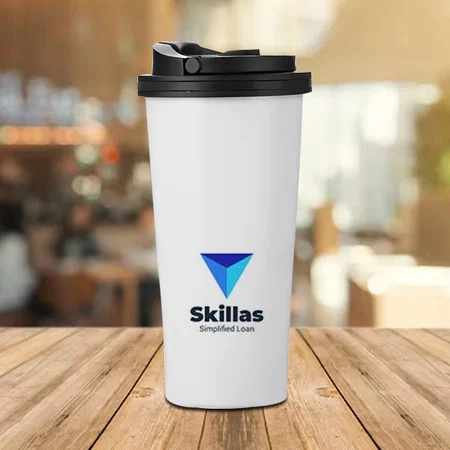 White Customized Tall Vacuum Steel Mug with Flip Top Lid | Capacity 500ml approx