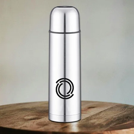 Silver Customized Bullet Vacuum Flask with Cap | Capacity 500ml approx | 304 Grade Steel