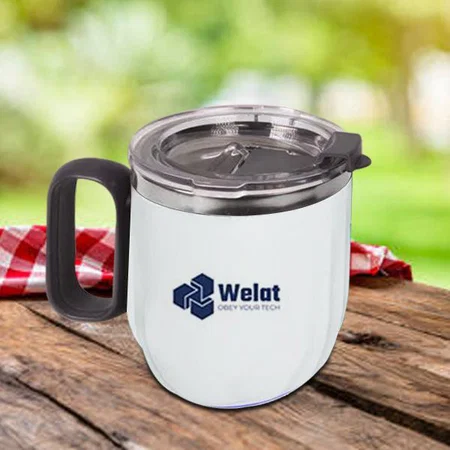 White Customized Spill Proof Suction Mug with Oval Handle | Capacity 350ml approx