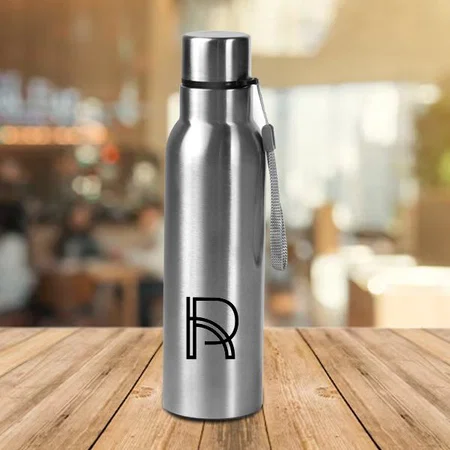 Silver Customized Stainless Steel Single Wall Bottle | With Carry strap | Capacity 750ml approx