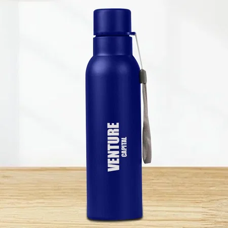 Blue Customized Stainless Steel Single Wall Bottle | With Colored Cap and Carry Strap | Capacity 750ml approx