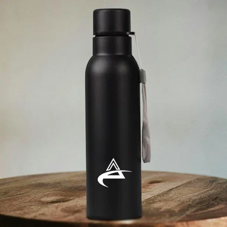 Black Customized  Stainless Steel Single Wall Bottle | With Carry strap | Capacity 750ml approx