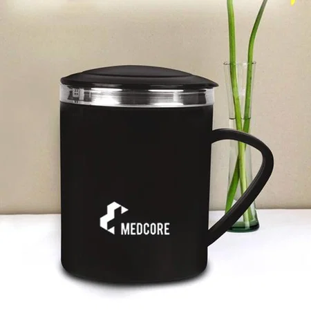 Black Customized Mini Steel Mug with Convex Lid | Capacity 200ml Approx