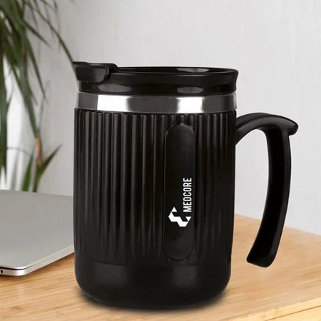 Black Customized Large Steel Mug with Flip Top Lid | Capacity 460ml approx | Stainless steel inside