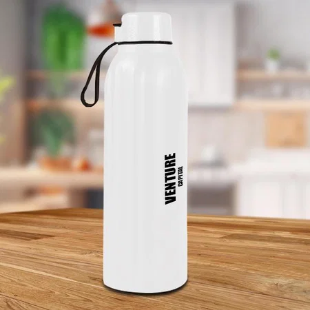 White Customized Insulated Steel Bottle | Keeps Hot & Cold for 4-6 Hours | Strap for Carrying Easily | Capacity 750 ml approx