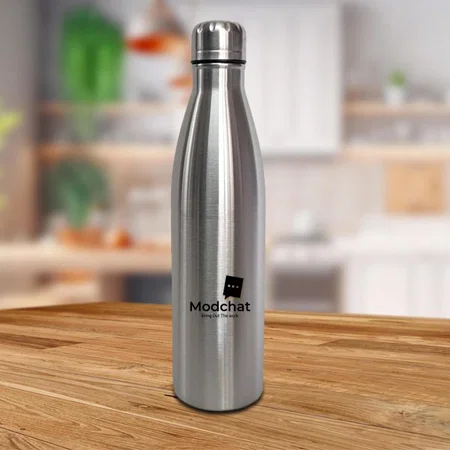 Silver Customized Single Wall Steel Bottle 1L