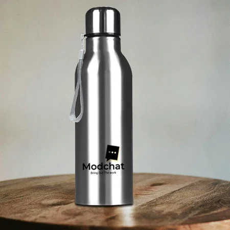 Silver Customized Mini Single Wall Steel Bottle with Carry Strap 500 ml