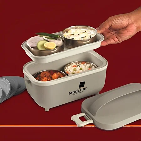 Brown Customized Electric Lunch Box with 4 Steel Containers