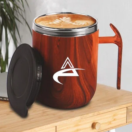 Customized Stainless Steel Double Wall Coffee Mug with Wooden Finish | Leakproof | Capacity 460ml approx