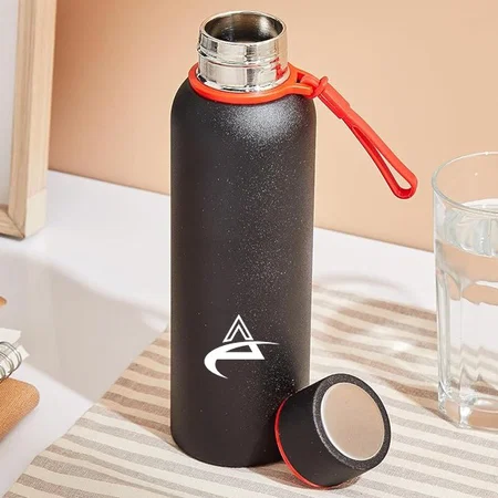 Black Customized Insulated Flask with Carry Strap | 18 hours hot/cold - 900 ML