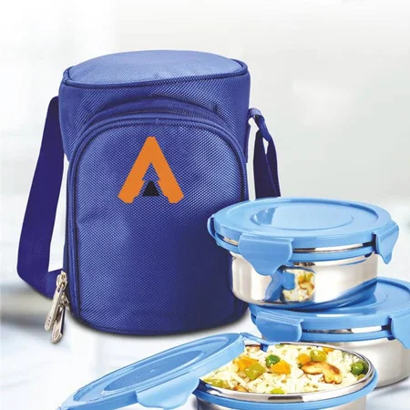 Blue Customized Lunch Box Bag- 3 Containers (Steel)