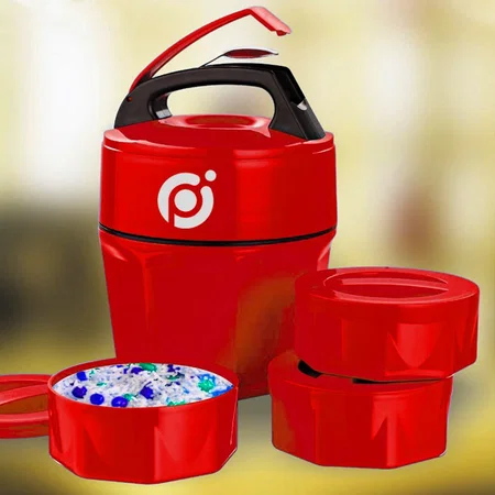 Red Customized Lunch Box | 3 Containers (Plastic)
