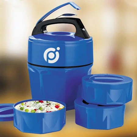 Blue Customized Lunch Box | 3 Containers (Plastic)