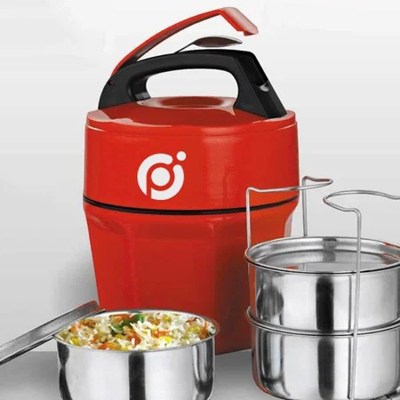 Red Customized Lunch Box | 3 Containers (Steel)