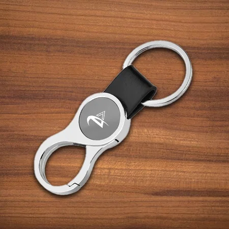Customized Round Hanging Metal Keychain with PU Strap