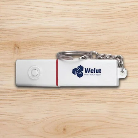White Customized Square Keychain with Torch