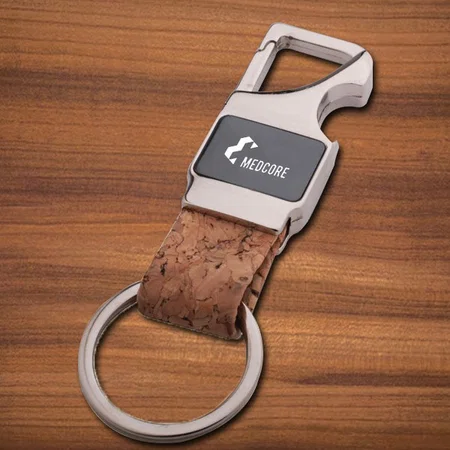 Customized Rectangle Hanging Metal Keychain with Bottle Opener | Cork Strap