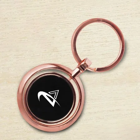 Customized Round Rotating Keychain with Double side Gunmetal plate in Rose Gold Finish