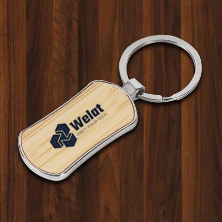 Customized Metal Keychain with Double Side Bamboo Plate