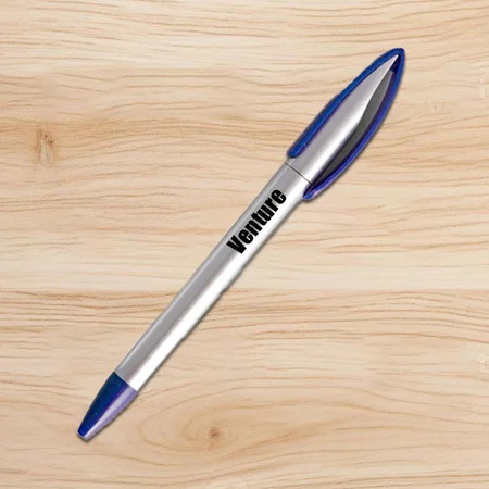 Blue Customized Large Clip Silver Pen