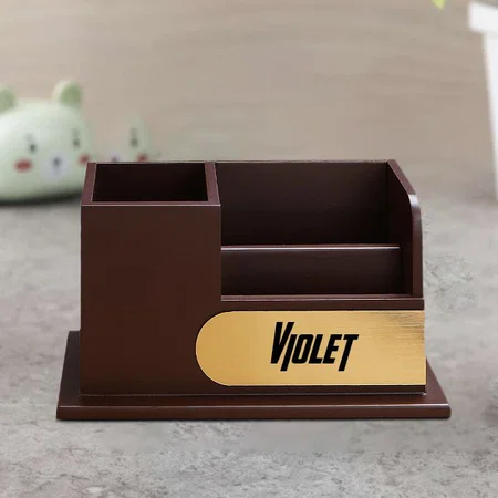 Brown Customized Wooden Pen Stand