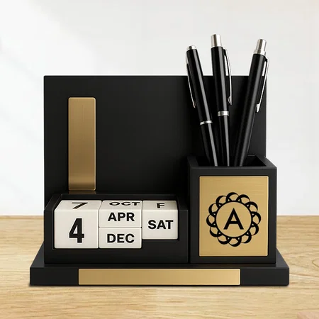 Customized Black Desk Organizer With Notebook
