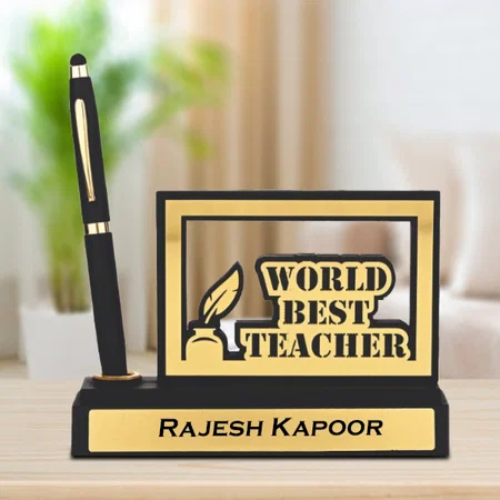 Customized World Best Teacher Pen Stand With Pen