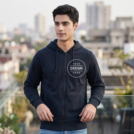 Navy Blue Jack & Jones Austin Customized Zip Hoodie for Men