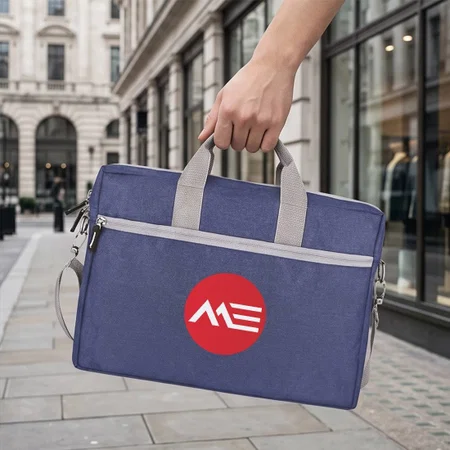 Customized Blue Fabric Laptop Messenger Bag with Front Zip Pocket
